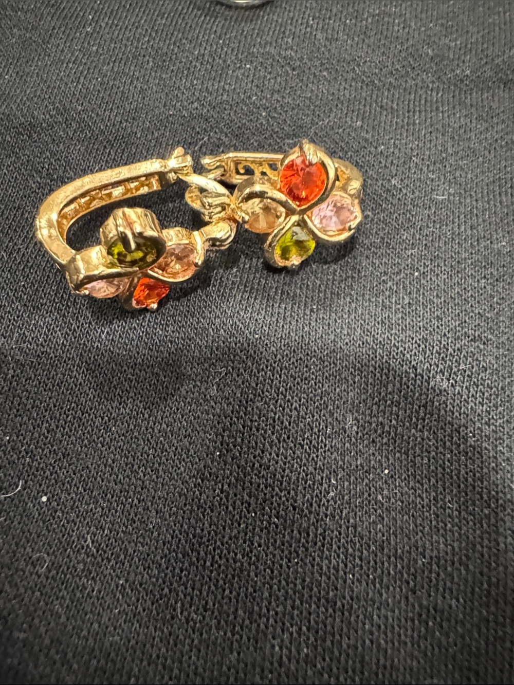 Gold-Tone Multi Gem Floral Hoop Earrings - Pink, Orange & Green